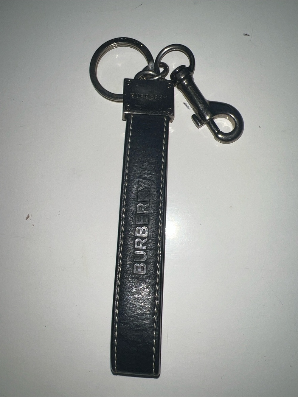 Burberry Black and Brown Leather Key Fob Strap - Designer Style